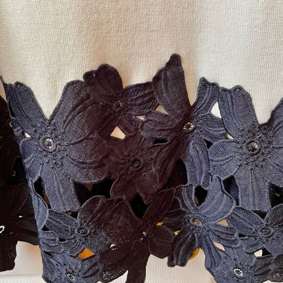 BLACK AND OFF WHITE LONG SLEEVE SWEATER WITH BLACK LACE BOTTOM BY LANE BRYANT - Picture 3 of 5